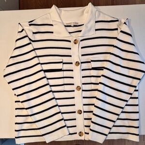 Elegant Striped Cardigan with Button Accents